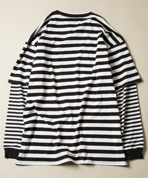CASPER JOHN AIVER（キャスパージョンアイバー）の「CASPER JOHN AIVER　ボーダーレイヤードビッグTシャツ（Tシャツ/カットソー・メンズ・ホワイト×グレー/ブラック×ホワイト・FREE）」の12枚目の写真