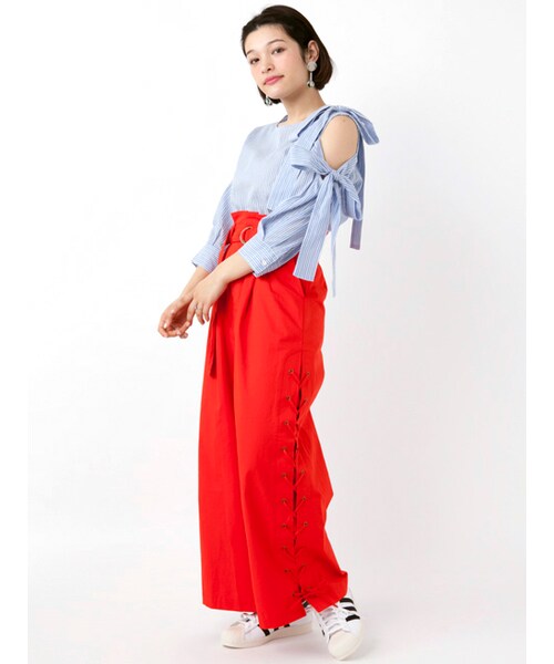 w closet（ダブルクローゼット）の「ストライプ肩リボンプルオーバー（トップス・レディース・サックス/ブラック・FREE）」の13枚目の写真