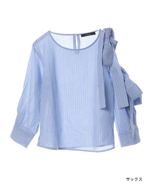 w closet（ダブルクローゼット）の「ストライプ肩リボンプルオーバー（トップス・レディース・サックス/ブラック・FREE）」の2枚目の写真