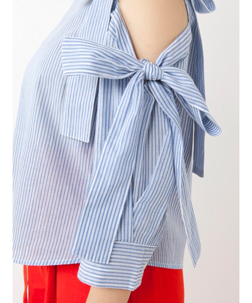 w closet（ダブルクローゼット）の「ストライプ肩リボンプルオーバー（トップス・レディース・サックス/ブラック・FREE）」の9枚目の写真