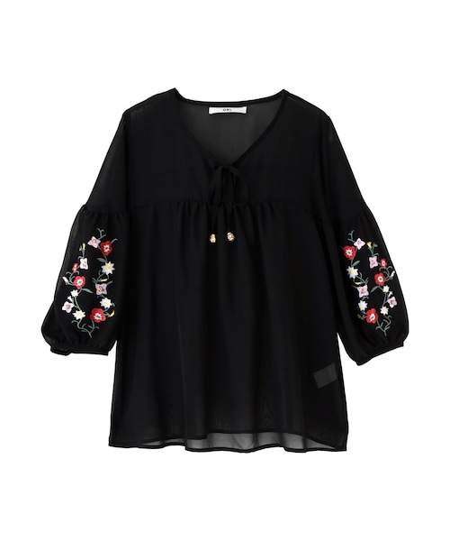 GRL(グレイル)の「袖刺繍シフォンブラウス(シャツ/ブラウス・レディース・オフホワイト/ブラック・F)」の2枚目の写真
