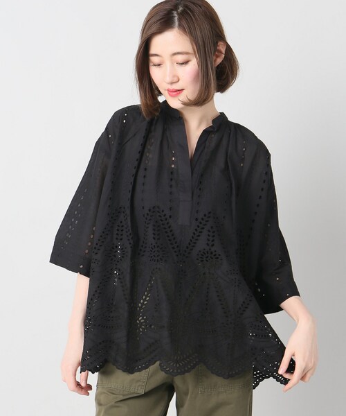 Spick & Span(スピックアンドスパン)の「カットワークブラウス(トップス・ブラック/フリー/-)」の1枚目の写真