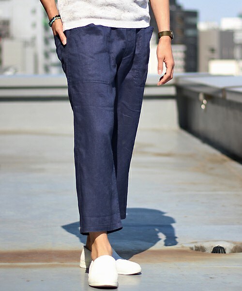 glory crew（グローリークルー）の「スラブリネンイージーパンツ（その他パンツ・メンズ・グレー/ブルー/ネイビー/サックスブルー・M/L）」の2枚目の写真