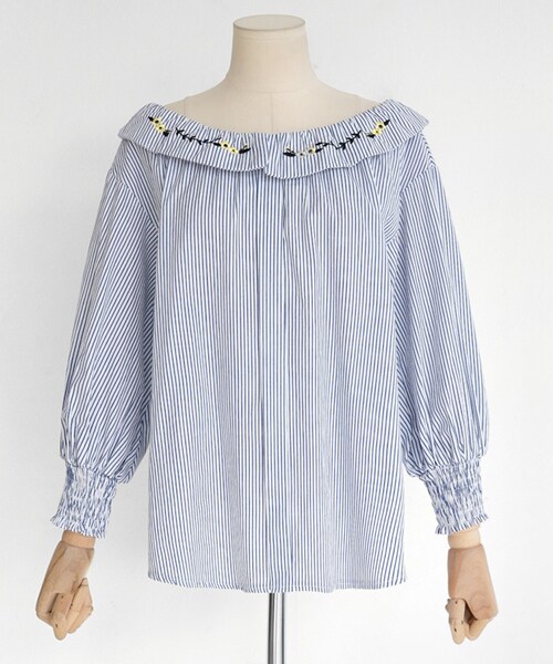 DHOLIC（ディーホリック）の「刺繍カラーオフショルダ―ストライプブラウス（シャツ/ブラウス・レディース・FREE）」の2枚目の写真
