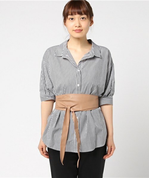 archives（アルシーヴ）の「サッシュベルト付きストライプブラウス（シャツ/ブラウス・レディース・ブラック/ネイビー・MEDIUM）」の3枚目の写真
