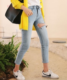 DHOLIC | バックカットアウトスリムストレートデニムパンツ(デニムパンツ)