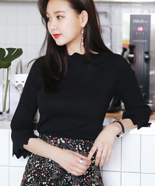 DHOLIC（ディーホリック）の「スカラップヘムボートネックニットTシャツ（Tシャツ/カットソー・レディース・FREE）」の3枚目の写真