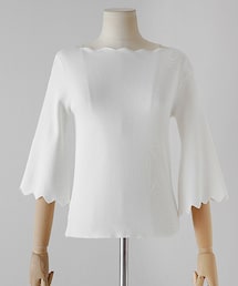 DHOLIC | スカラップヘムボートネックニットTシャツ(Tシャツ/カットソー)