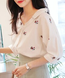 DHOLIC | フラワー刺繍Vネックブラウス(シャツ/ブラウス)