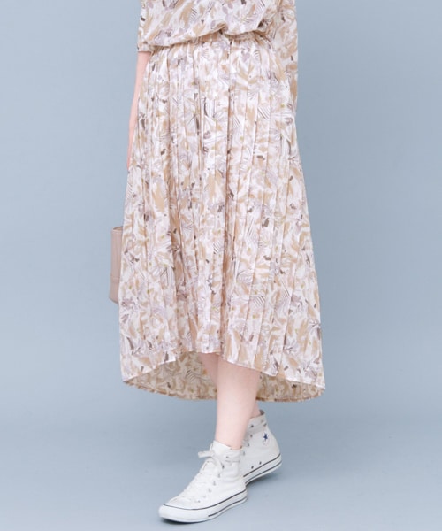 KBF（ケイビーエフ）の「MULTIPLY朦朧植物印花裙（スカート・レディース・粉膚色/綠色/紫色・one）」の4枚目の写真