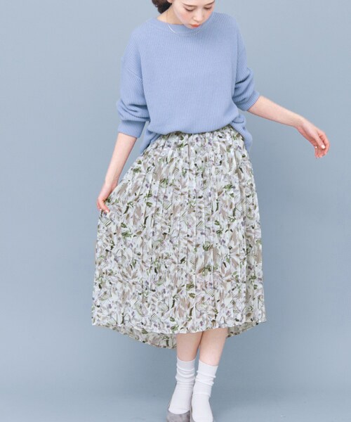 KBF（ケイビーエフ）の「MULTIPLY朦朧植物印花裙（スカート・レディース・粉膚色/綠色/紫色・one）」の8枚目の写真