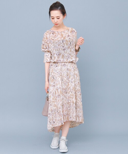 KBF（ケイビーエフ）の「MULTIPLY朦朧植物印花裙（スカート・レディース・粉膚色/綠色/紫色・one）」の6枚目の写真