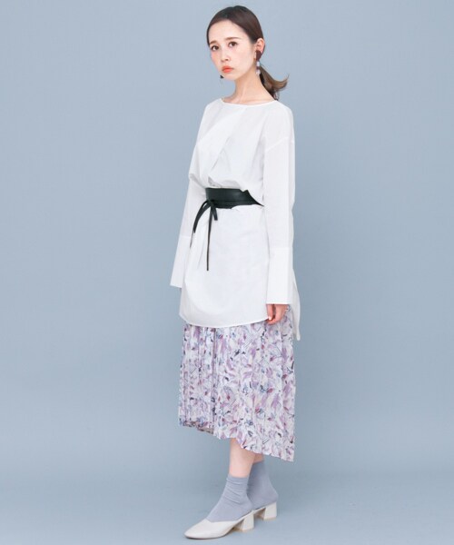 KBF（ケイビーエフ）の「MULTIPLY朦朧植物印花裙（スカート・レディース・粉膚色/綠色/紫色・one）」の12枚目の写真