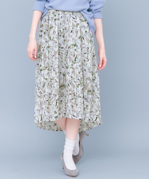 KBF（ケイビーエフ）の「MULTIPLY朦朧植物印花裙（スカート・レディース・粉膚色/綠色/紫色・one）」の7枚目の写真