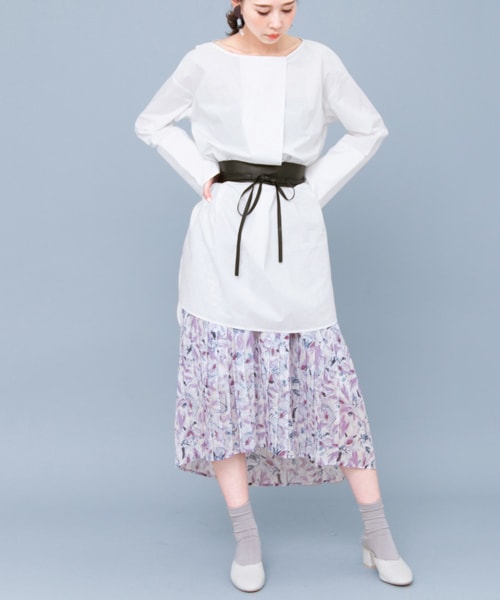 KBF（ケイビーエフ）の「MULTIPLY朦朧植物印花裙（スカート・レディース・粉膚色/綠色/紫色・one）」の11枚目の写真