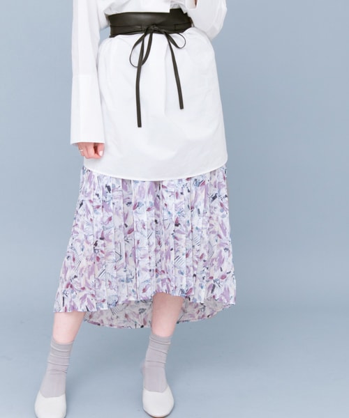 KBF（ケイビーエフ）の「MULTIPLY朦朧植物印花裙（スカート・レディース・粉膚色/綠色/紫色・one）」の10枚目の写真