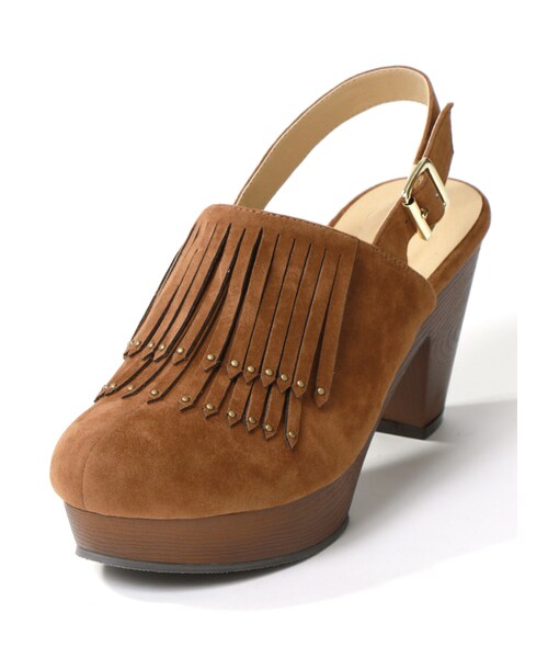 GRL（グレイル）の「ベルト付きフリンジサボサンダル（サンダル・レディース・ブラック/キャメル・24.5）」の2枚目の写真