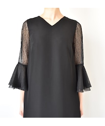 kaene | 異素材MIX フレア袖OP(ワンピース)