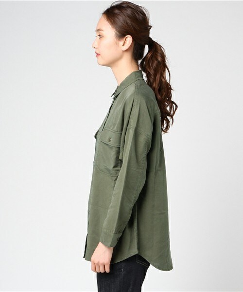 archives（アルシーヴ）の「テンセルビッグシャツ（シャツ/ブラウス・レディース・チャコールグレー/カーキ・MEDIUM）」の4枚目の写真