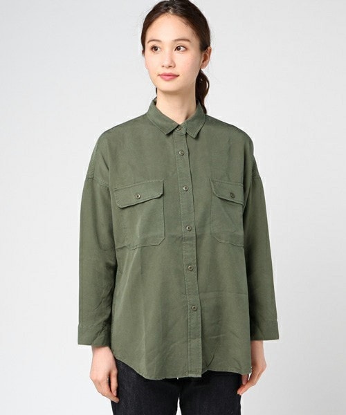 archives（アルシーヴ）の「テンセルビッグシャツ（シャツ/ブラウス・レディース・チャコールグレー/カーキ・MEDIUM）」の3枚目の写真