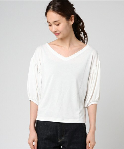 archives（アルシーヴ）の「サンドウォッシュボリューム袖プルオーバー（Tシャツ/カットソー・レディース・オフホワイト/ブラック/マスタード/レッド・MEDIUM）」の5枚目の写真