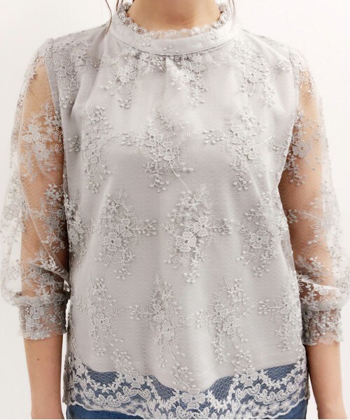 archives（アルシーヴ）の「レースハイネックプルオーバー（シャツ/ブラウス・レディース・オフホワイト/ブラック/グレー・MEDIUM）」の6枚目の写真