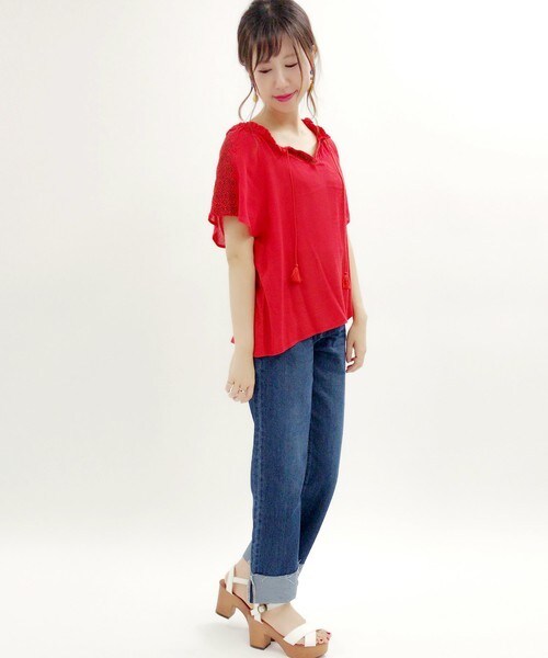 archives（アルシーヴ）の「タッセル刺繍プルオーバー（シャツ/ブラウス・レディース・オフホワイト/ブラック/レッド・MEDIUM）」の9枚目の写真