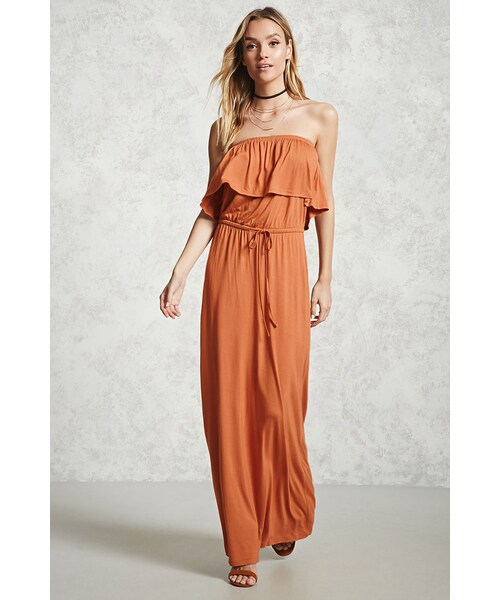 FOREVER 21（フォーエバー トゥエンティーワン）の「フレアベアトップマキシワンピース（その他・レディース・BLACK/APRICOT・S/M/L/XL）」の4枚目の写真