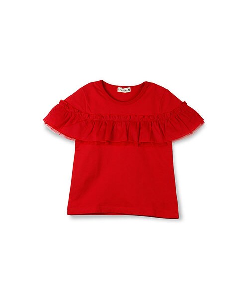 BRANSHES(ブランシェス)の「胸元フリル半袖Tシャツ(Tシャツ/カットソー・キッズ・レッド/ネイビーブルー・80~150)」の1枚目の写真