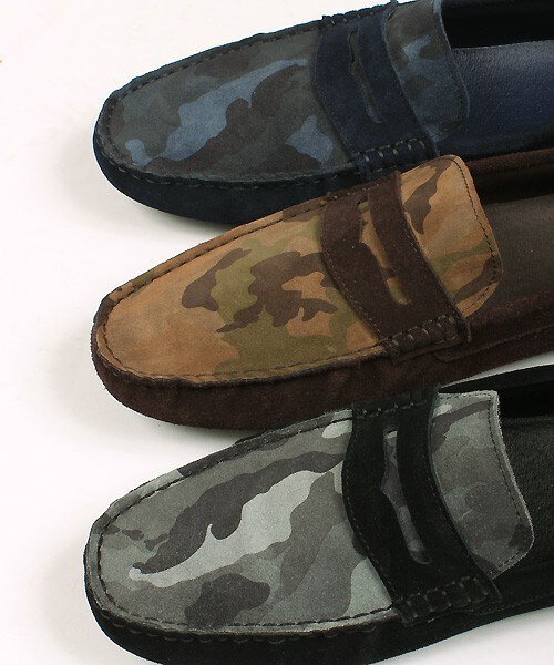 MEN'S BIGI（メンズビギ）の「カモフラ柄 ドライビングシューズ（スリッポン）/リアルレザー（モカシン/デッキシューズ・メンズ・ブラック/アーミー/ネイビー・S/M/L）」の12枚目の写真