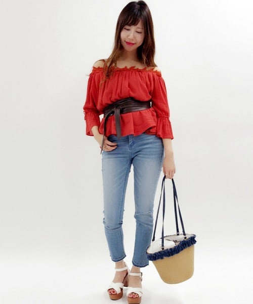 archives（アルシーヴ）の「オフショル楊柳ギャザーブラウス（シャツ/ブラウス・レディース・オフホワイト/ブラック/オレンジ・MEDIUM）」の10枚目の写真