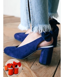 KORMARCH | スエード調バックリボンミドルヒールパンプス(パンプス)