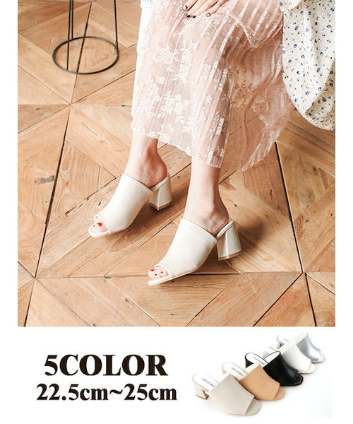 KORMARCH(コマチ)の「オープントゥミドルヒールミュール(サンダル・レディース・22.5cm,23cm,23.5cm,24cm,24.5cm,25cm)」の1枚目の写真