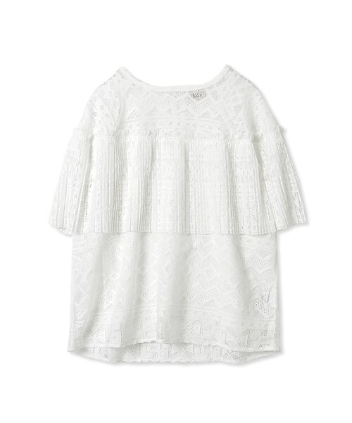 flower（フラワー）の「pleats lace top ～ﾌﾟﾘｰﾂﾚｰｽﾄｯﾌﾟ（Tシャツ/カットソー・レディース・black/ivory/blue・FREE）」の2枚目の写真