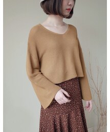 mooncat | 領橫織紋寬袖上衣色(トップス)