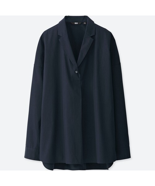 UNIQLO（ユニクロ）の「エクストラファインコットンオーバーサイズシャツ（長袖）（シャツ/ブラウス・レディース・WHITE 00/NAVY 69・XXL/XL/M/XS/S/L）」の2枚目の写真
