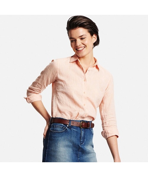 UNIQLO（ユニクロ）の「プレミアムリネンシャツ（長袖）（シャツ/ブラウス・レディース・NAVY 69/BEIGE 31/BLUE 68/LIGHT GRAY 02/PURPLE 71/WHITE 00/GREEN 52/YELLOW 42/OLIVE 56/PINK 10/LIGHT ORANGE 21/LIGHT BLUE 60・L/XXL/3XL/XL/M/XS/S）」の12枚目の写真