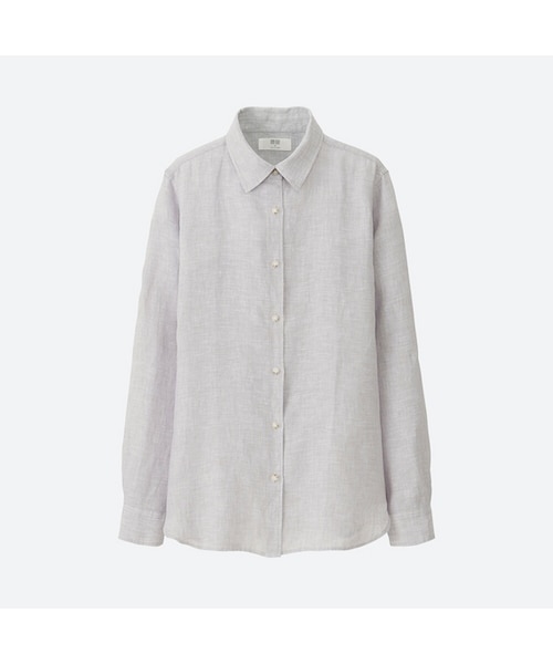 UNIQLO（ユニクロ）の「プレミアムリネンシャツ（長袖）（シャツ/ブラウス・レディース・NAVY 69/BEIGE 31/BLUE 68/LIGHT GRAY 02/PURPLE 71/WHITE 00/GREEN 52/YELLOW 42/OLIVE 56/PINK 10/LIGHT ORANGE 21/LIGHT BLUE 60・L/XXL/3XL/XL/M/XS/S）」の3枚目の写真