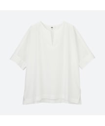 UNIQLO | エクストラファインコットンスリットネックブラウス（半袖）(シャツ/ブラウス)