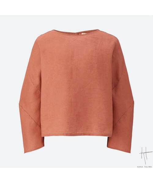 UNIQLO（ユニクロ）の「リネンクロップドブラウス（長袖）＋E（シャツ/ブラウス・レディース・OFF WHITE 01/NAVY 69/ORANGE 24・M/S/L/XL）」の3枚目の写真