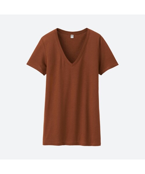 UNIQLO（ユニクロ）の「モダールリネンVネックT（半袖）（Tシャツ/カットソー・レディース・NATURAL 30/BLUE 61/OLIVE 57/WHITE 00/PINK 11/NAVY 69/BROWN 35・M/L/XL/S/XXL/3XL/XS）」の3枚目の写真