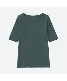 UNIQLO | リブボートネックT（5分袖）(Tシャツ/カットソー)