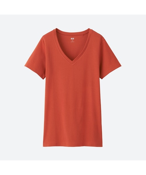 UNIQLO（ユニクロ）の「スーピマコットンVネックT（半袖）＋EC（Tシャツ/カットソー・レディース・OLIVE 57/NAVY 69/ORANGE 27/LIGHT GRAY 02/WHITE 00/BLACK 09・XS/XL/L/XXL/S/M/3XL）」の6枚目の写真