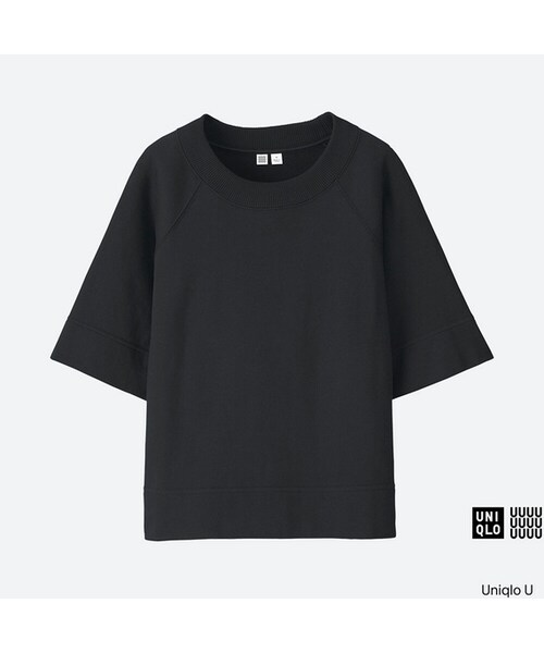 UNIQLO（ユニクロ）の「ライトスウェットクルーネックT（5分袖）＋（Tシャツ/カットソー・レディース・BROWN 34/BLACK 09/GRAY 03/OLIVE 56・S/M/XL/XXL/L）」の2枚目の写真
