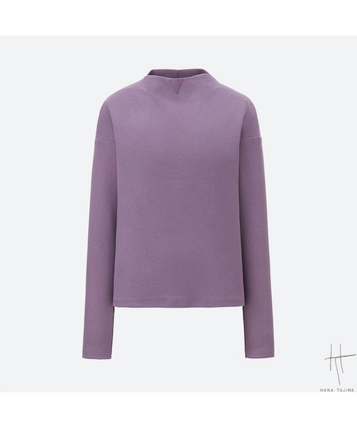 UNIQLO（ユニクロ）の「リブモックネックT（長袖）＋E（Tシャツ/カットソー・レディース・BLACK 09/BEIGE 32/OFF WHITE 01/PURPLE 74・XL/M/L/S）」の4枚目の写真