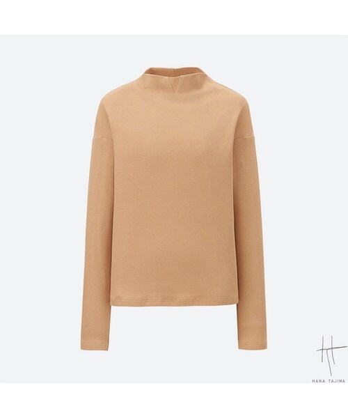 UNIQLO（ユニクロ）の「リブモックネックT（長袖）＋E（Tシャツ/カットソー・レディース・BLACK 09/BEIGE 32/OFF WHITE 01/PURPLE 74・XL/M/L/S）」の3枚目の写真