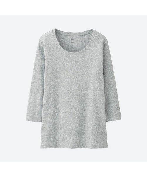 UNIQLO（ユニクロ）の「スーピマコットンクルーネックT(7分袖)（Tシャツ/カットソー・レディース・BLACK 09/NAVY 69/BLUE 64/BROWN 34/LIGHT ORANGE 21/WHITE 00/GRAY 03・XL/XS/M/S/3XL/XXL/L）」の3枚目の写真