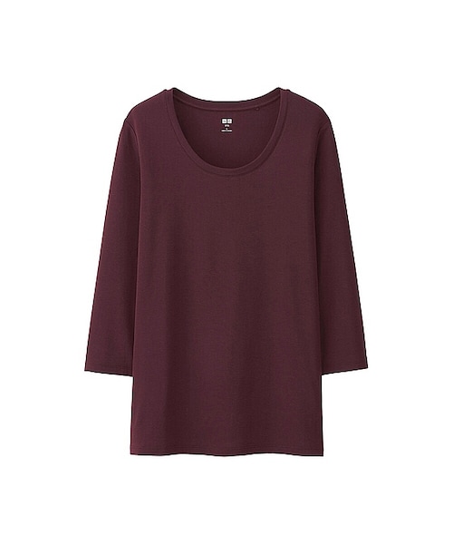 UNIQLO（ユニクロ）の「スーピマコットンモダールクルーネックT（7分袖）（Tシャツ/カットソー・レディース・NATURAL 30/GRAY 03/BLACK 09/WHITE 00/WINE 19/NAVY 69/OLIVE 57/DARK GRAY 08・S/3XL/XXL/L/XL/XS/M）」の8枚目の写真