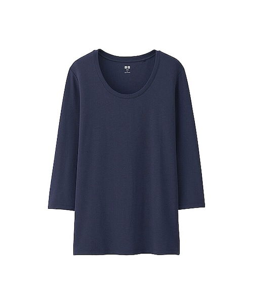 UNIQLO（ユニクロ）の「スーピマコットンモダールクルーネックT（7分袖）（Tシャツ/カットソー・レディース・NATURAL 30/GRAY 03/BLACK 09/WHITE 00/WINE 19/NAVY 69/OLIVE 57/DARK GRAY 08・S/3XL/XXL/L/XL/XS/M）」の7枚目の写真