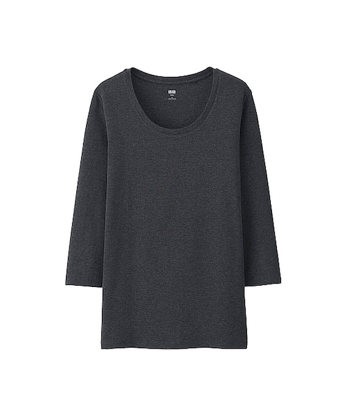 UNIQLO（ユニクロ）の「スーピマコットンモダールクルーネックT（7分袖）（Tシャツ/カットソー・レディース・NATURAL 30/GRAY 03/BLACK 09/WHITE 00/WINE 19/NAVY 69/OLIVE 57/DARK GRAY 08・S/3XL/XXL/L/XL/XS/M）」の5枚目の写真